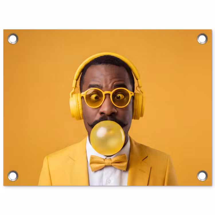 Tuinposter - Man - Bubblegum - Portret - Geel - Modern — 1