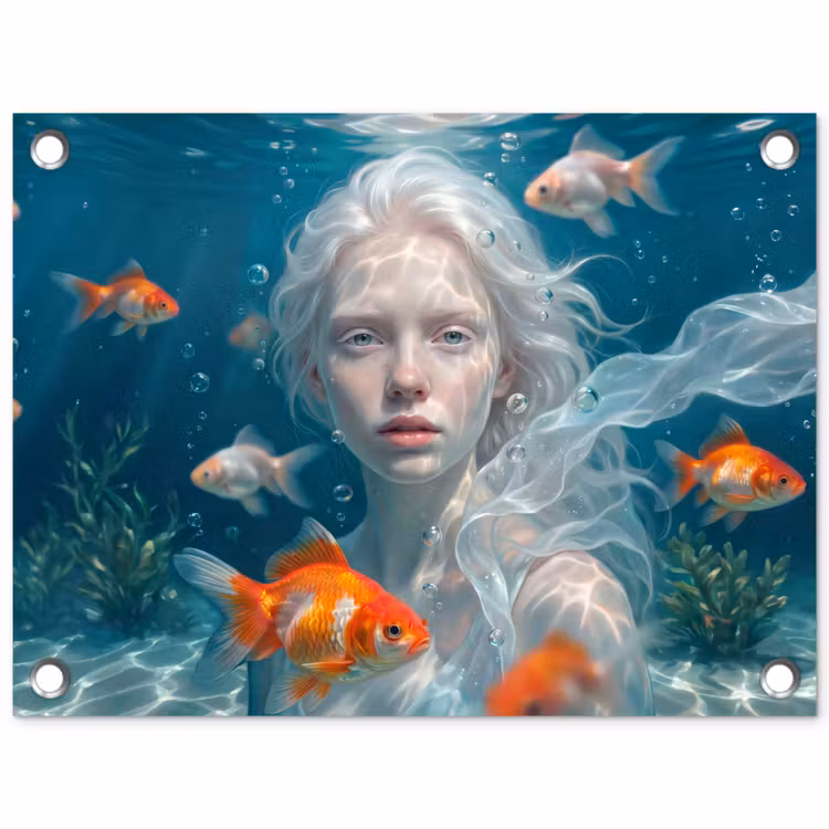 Tuinposter - Mens - Onderwater - Vis - Modern - Blauw — 1