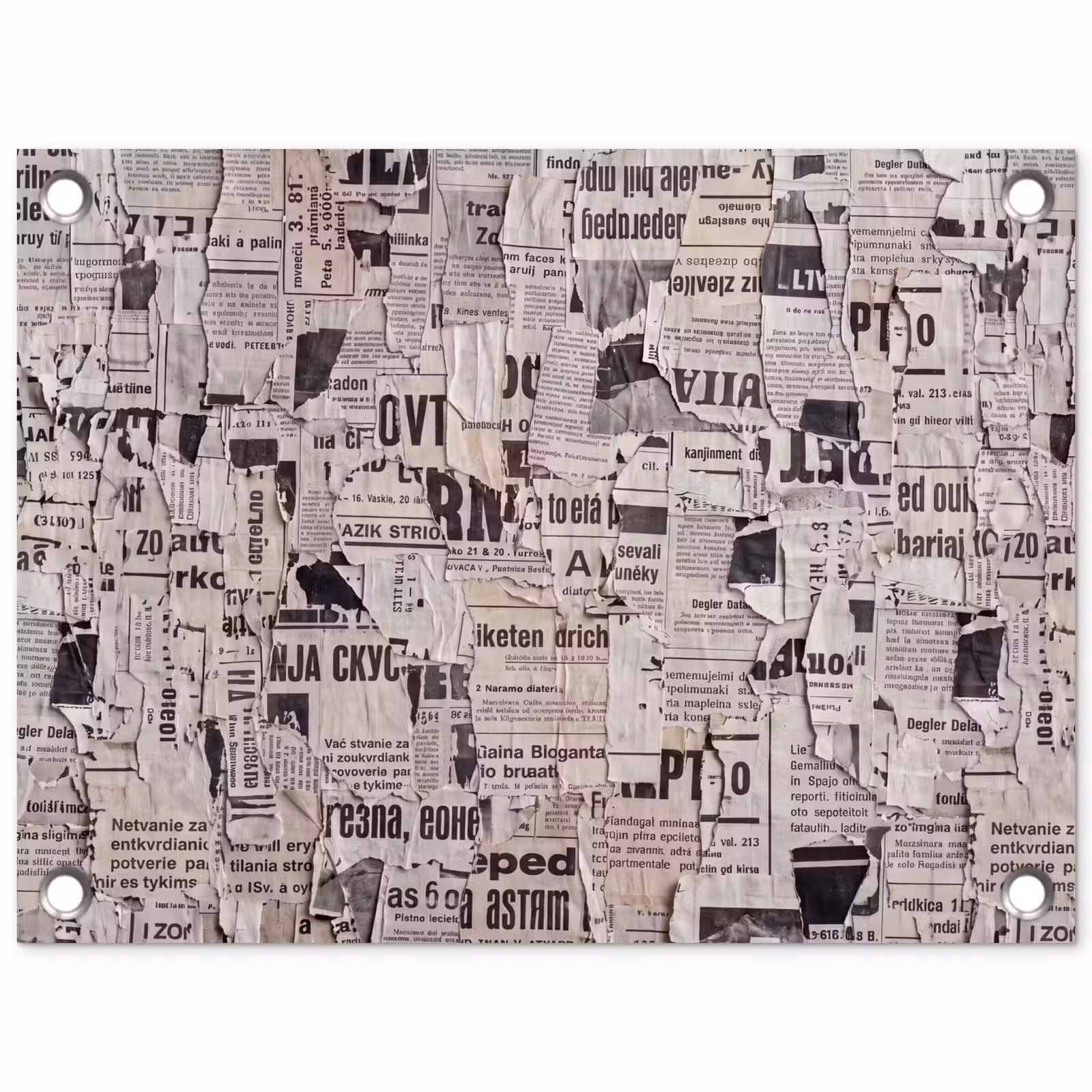 Tuinposter - Krant - Gescheurd - Textuur - Abstract - Zwart-wit — 1