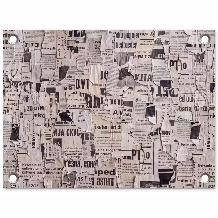 Tuinposter - Krant - Gescheurd - Textuur - Abstract - Zwart-wit — 1