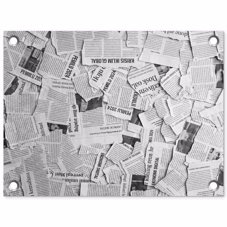 Tuinposter - Krant - Versnipperd - Textuur - Zwart-wit - Abstract — 1