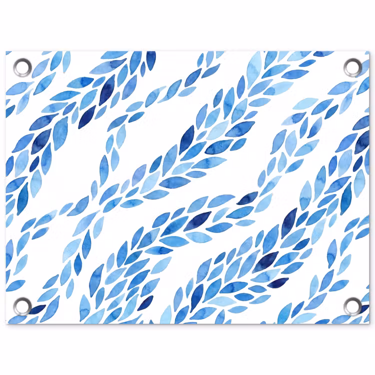 Tuinposter - Bladeren - Aquarel - Patroon - Modern - Blauw — 1