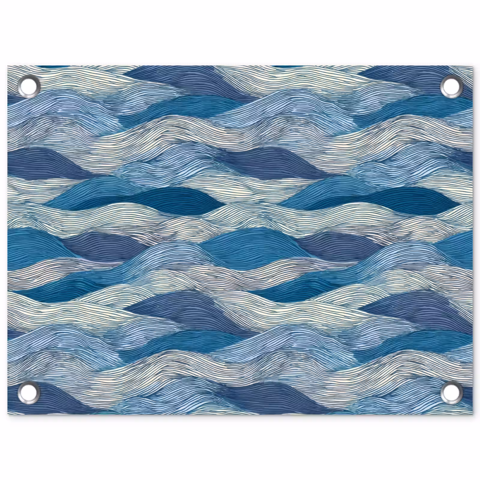 Tuinposter - Getekend - Blauw - Wit - Golvend - Streepjes — 1