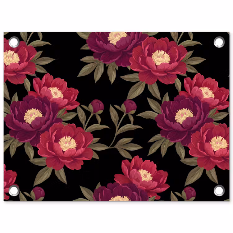 Tuinposter - Bloemen - Patroon - Botanisch - Rood - Zwart — 1