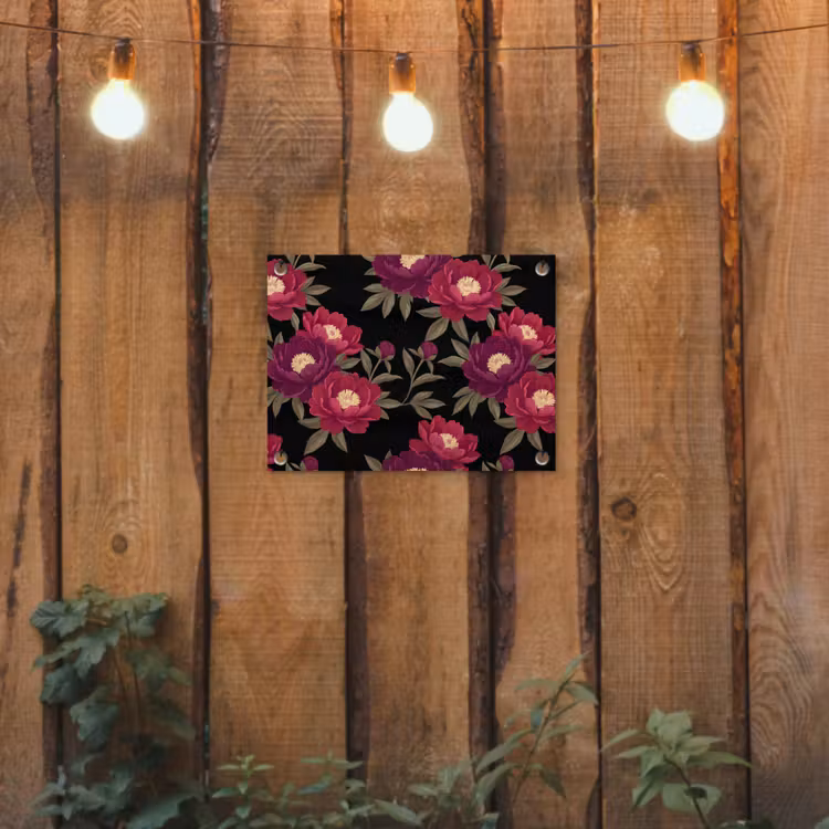 Tuinposter - Bloemen - Patroon - Botanisch - Rood - Zwart — 2