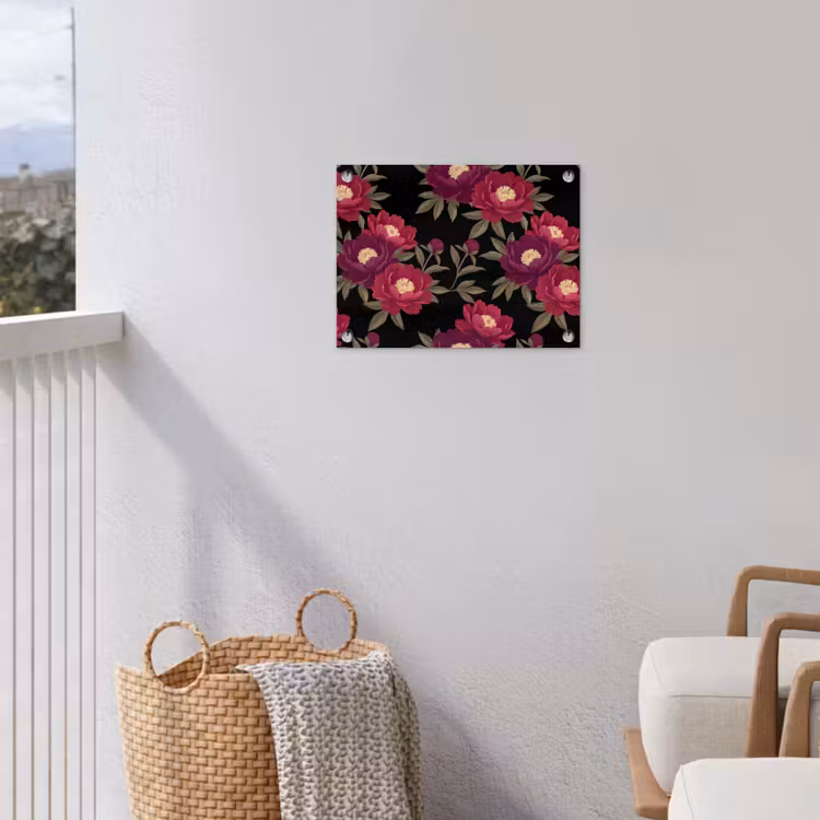 Tuinposter - Bloemen - Patroon - Botanisch - Rood - Zwart — 3