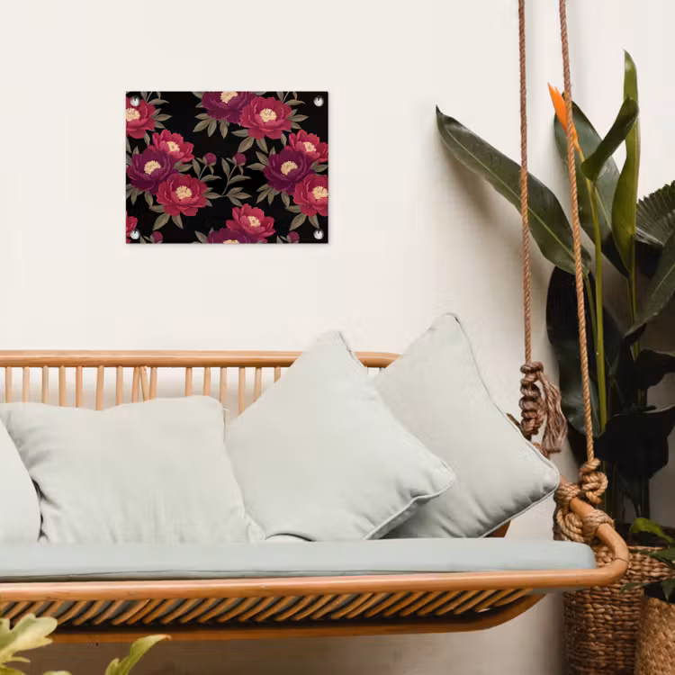 Tuinposter - Bloemen - Patroon - Botanisch - Rood - Zwart — 5