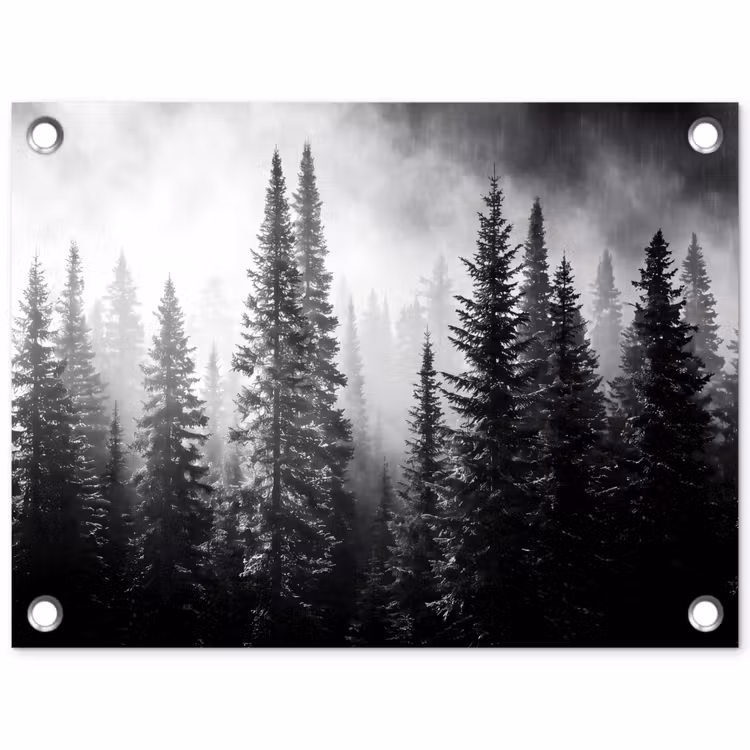 Tuinposter - Bos - Mist - Winter - Monochroom - Natuur — 1