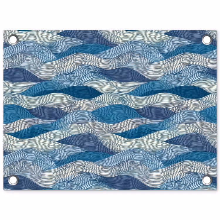 Tuinposter - Getekend - Blauw - Wit - Golvend - Streepjes — 1
