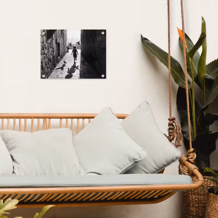 Tuinposter - Kind - Vogel - Straat - Zwart-wit - Spelen — 5