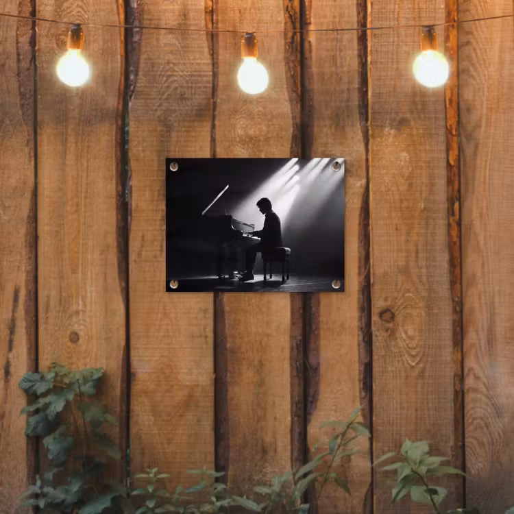 Tuinposter - Persoon - Piano - Muziek - Zwart-wit - Podium — 2