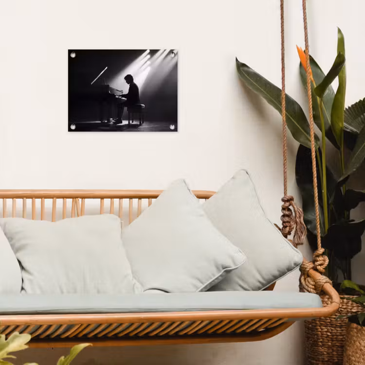 Tuinposter - Persoon - Piano - Muziek - Zwart-wit - Podium — 5