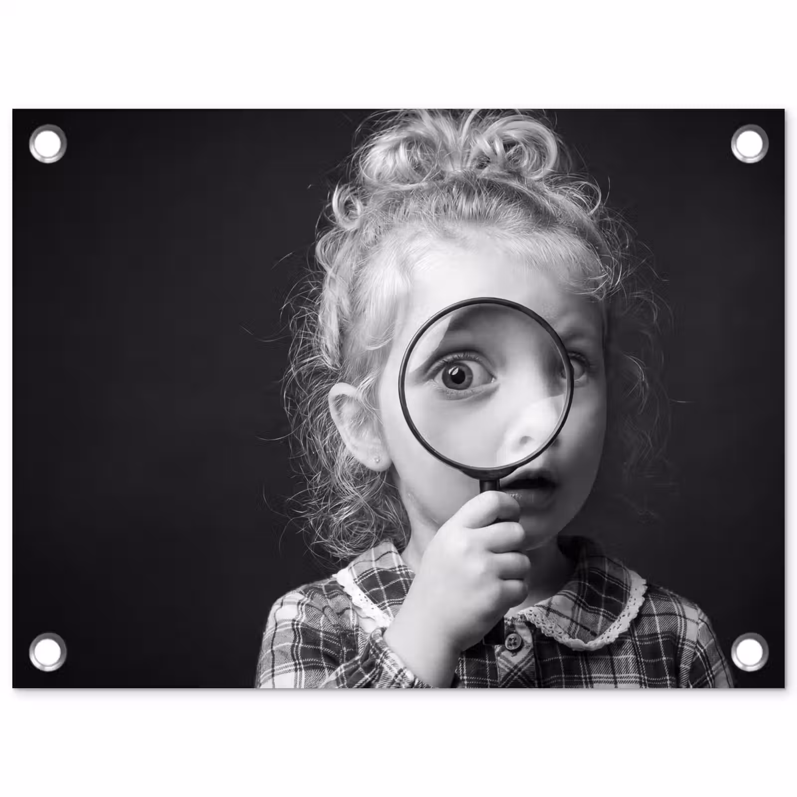 Tuinposter - Kind - Vergrootglas - Portret - Zwart-wit — 1