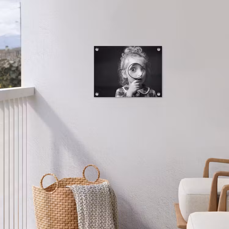 Tuinposter - Kind - Vergrootglas - Portret - Zwart-wit — 3