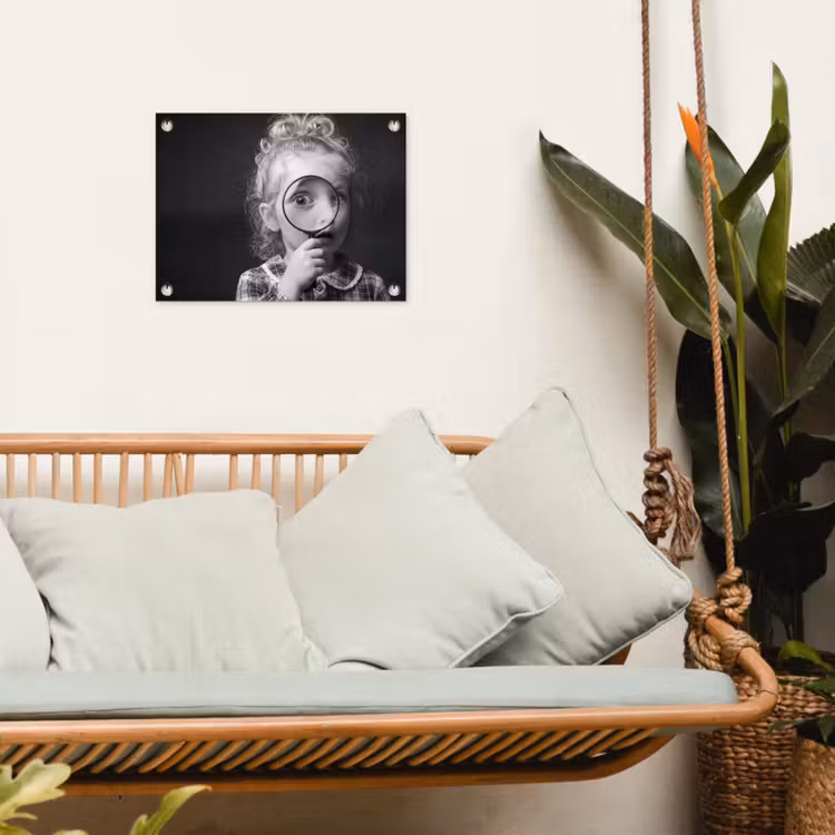 Tuinposter - Kind - Vergrootglas - Portret - Zwart-wit — 5