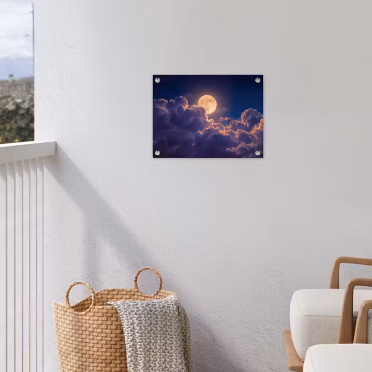 Tuinposter - Maan - Wolken - Nacht - Oranje — 3
