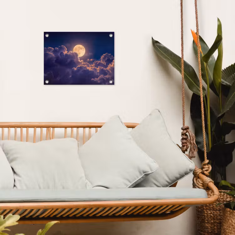 Tuinposter - Maan - Wolken - Nacht - Oranje — 5