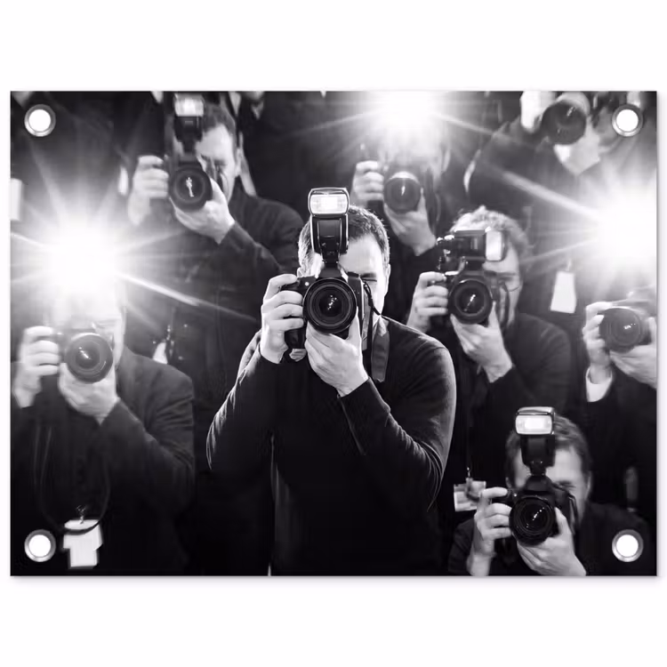 Tuinposter - Mensen - Camera - Flitslicht - Zwart-wit - Media — 1