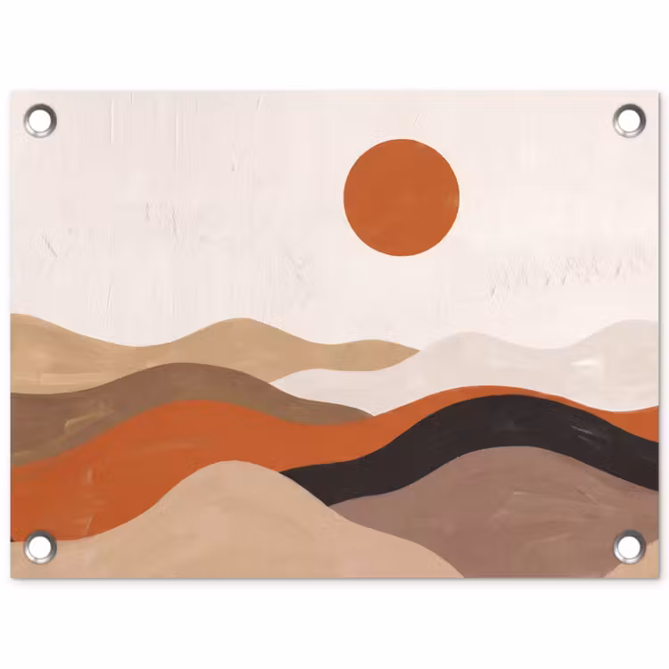 Tuinposter - Landschap - Heuvels - Zon - Abstract - Oranje — 1