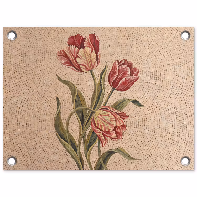 Tuinposter - Bloemen - Mozaïek - Rood - Groen - Kunst — 1