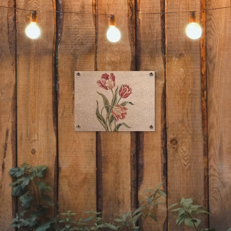 Tuinposter - Bloemen - Mozaïek - Rood - Groen - Kunst — 2