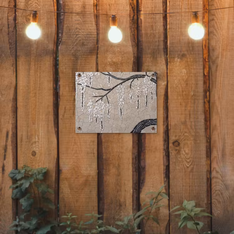 Tuinposter - Boom - Bloemen - Mozaïek - Kunst - Wit — 2