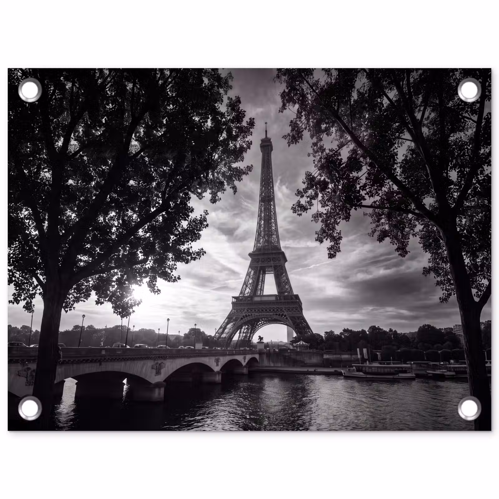 Tuinposter - Eiffeltoren - Parijs - Rivier - Architectuur - Zwart-wit — 1
