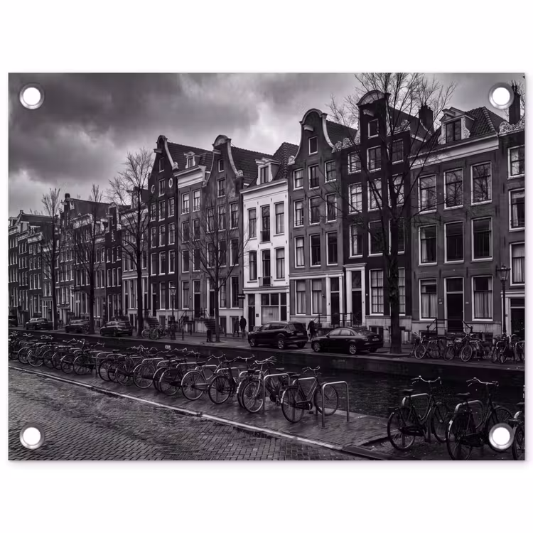 Tuinposter - Huis - Gracht - Amsterdam - Architectuur - Zwart-wit — 1