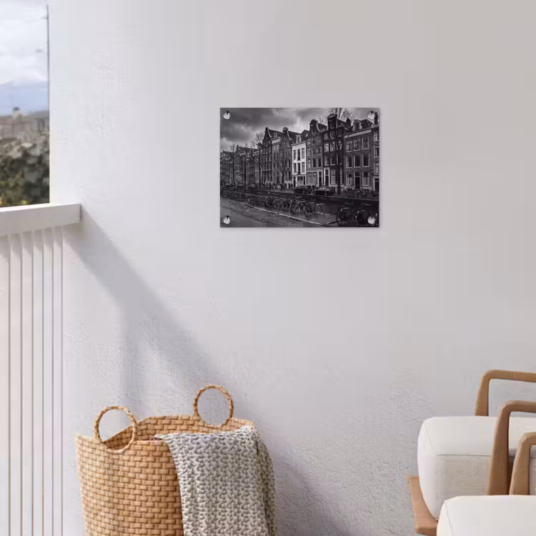 Tuinposter - Huis - Gracht - Amsterdam - Architectuur - Zwart-wit — 3