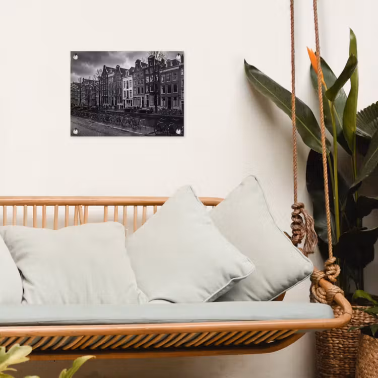 Tuinposter - Huis - Gracht - Amsterdam - Architectuur - Zwart-wit — 5