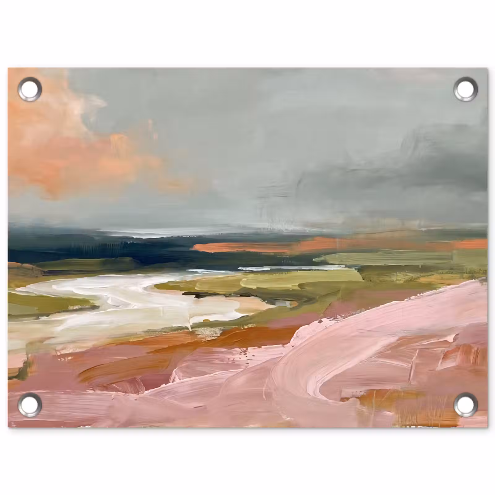 Tuinposter - Landschap - Rivier - Abstract - Roze - Groen — 1