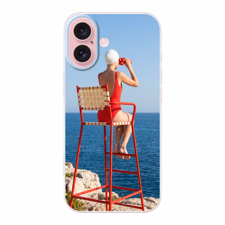 Telefoonhoesje - Vrouw - Zee - Kust - Verrekijker - Rood — 1