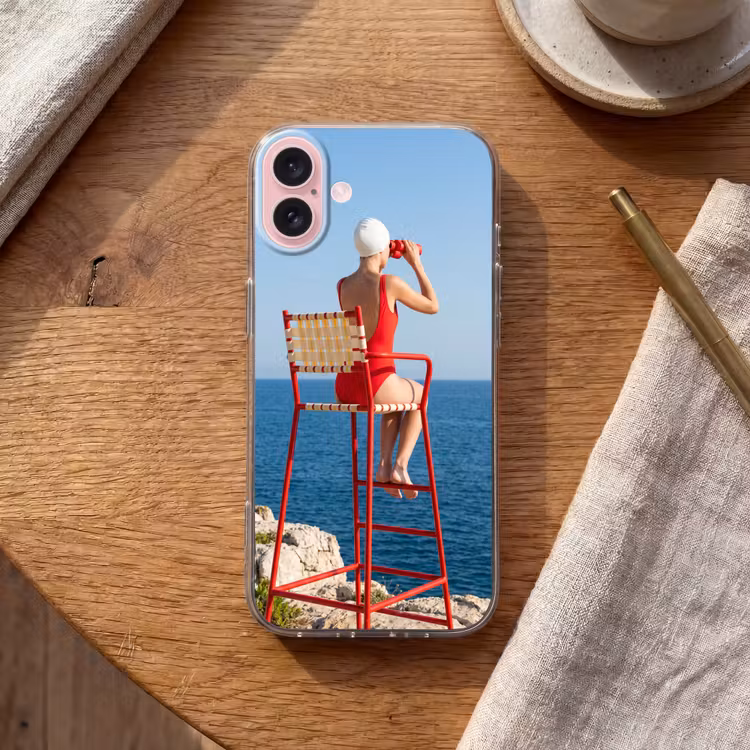 Telefoonhoesje - Vrouw - Zee - Kust - Verrekijker - Rood — 2