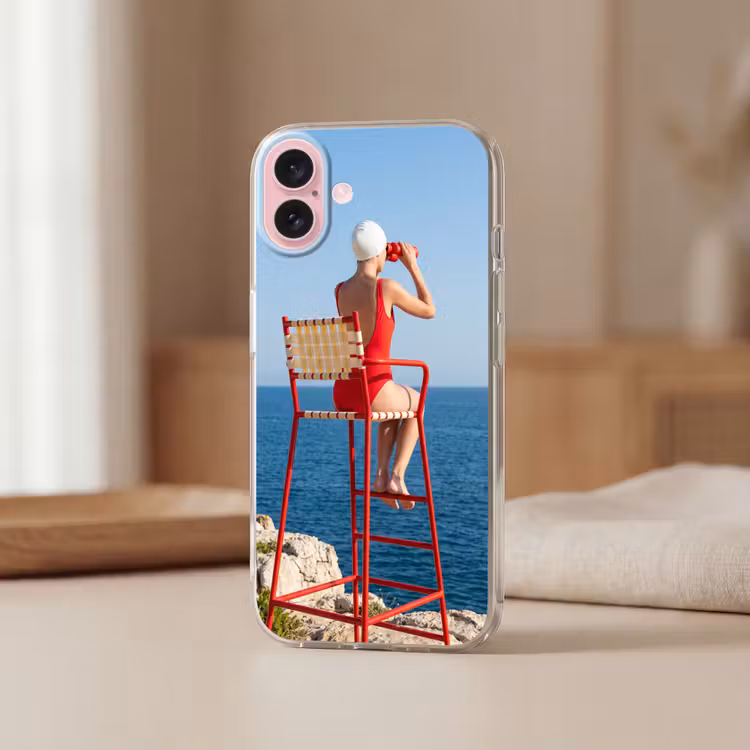 Telefoonhoesje - Vrouw - Zee - Kust - Verrekijker - Rood — 3