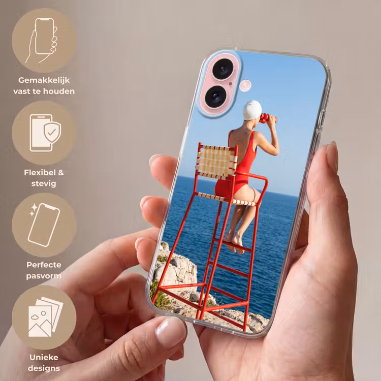 Telefoonhoesje - Vrouw - Zee - Kust - Verrekijker - Rood — 4
