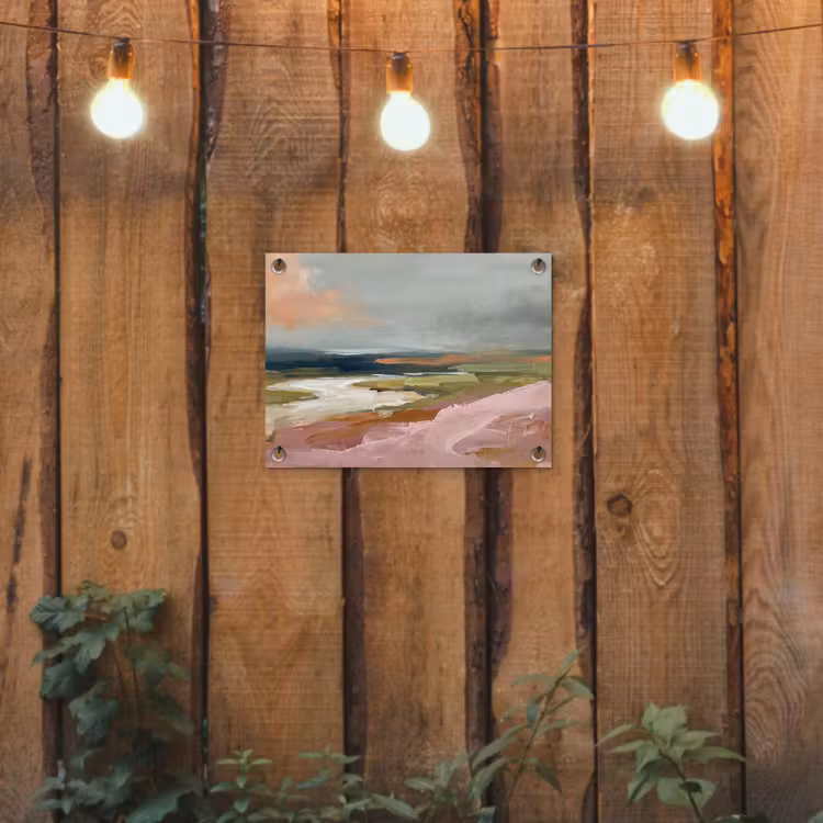 Tuinposter - Landschap - Rivier - Abstract - Roze - Groen — 2