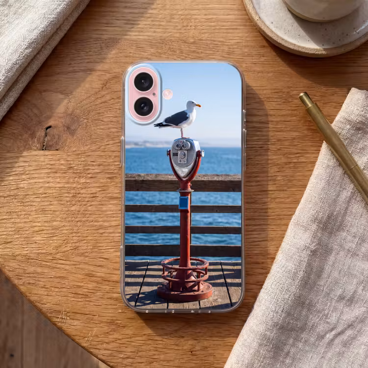 Telefoonhoesje - Vogel - Verrekijker - Kust - Zee - Blauw — 2