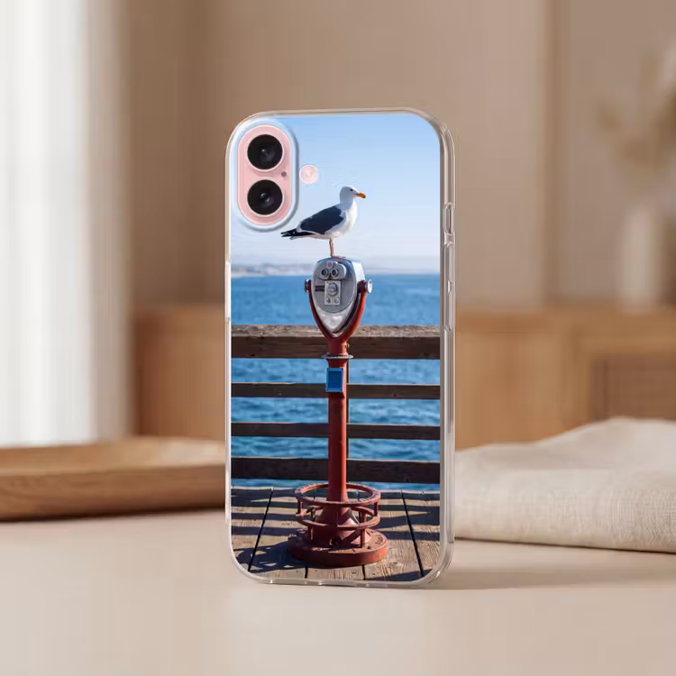 Telefoonhoesje - Vogel - Verrekijker - Kust - Zee - Blauw — 3