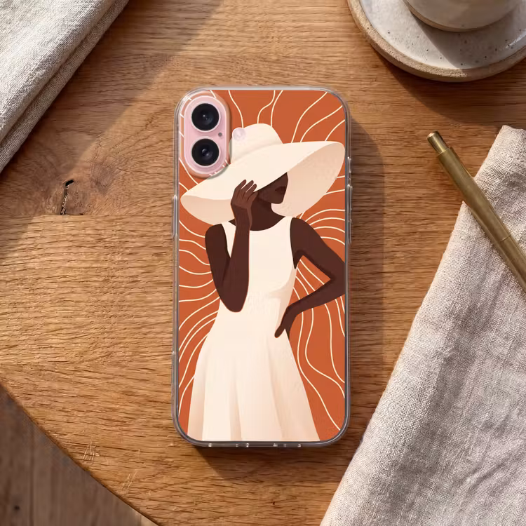 Telefoonhoesje - Vrouw - Hoed - Portret - Modern - Beige — 2