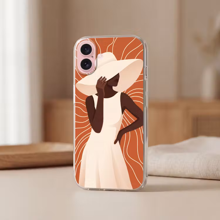 Telefoonhoesje - Vrouw - Hoed - Portret - Modern - Beige — 3