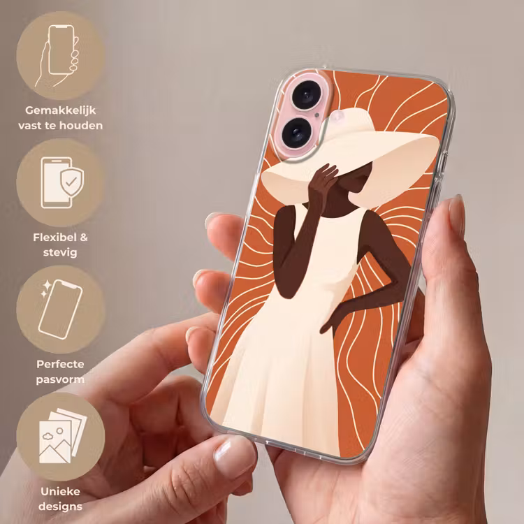Telefoonhoesje - Vrouw - Hoed - Portret - Modern - Beige — 4