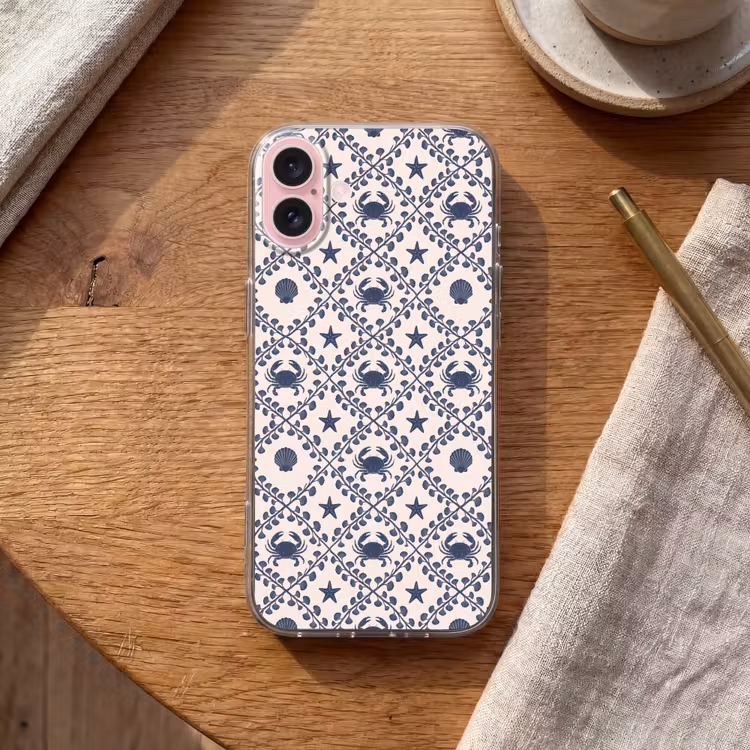 Telefoonhoesje - Zee - Krab - Zeester - Patroon - Blauw — 2