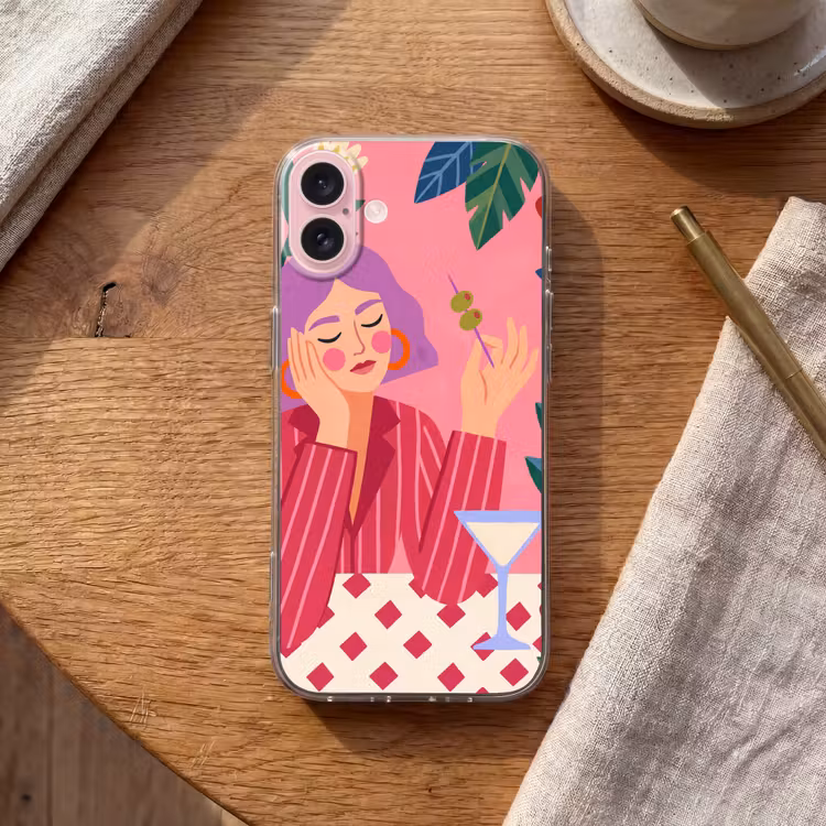 Telefoonhoesje - Vrouw - Cocktail - Bloemen - Modern - Roze — 2