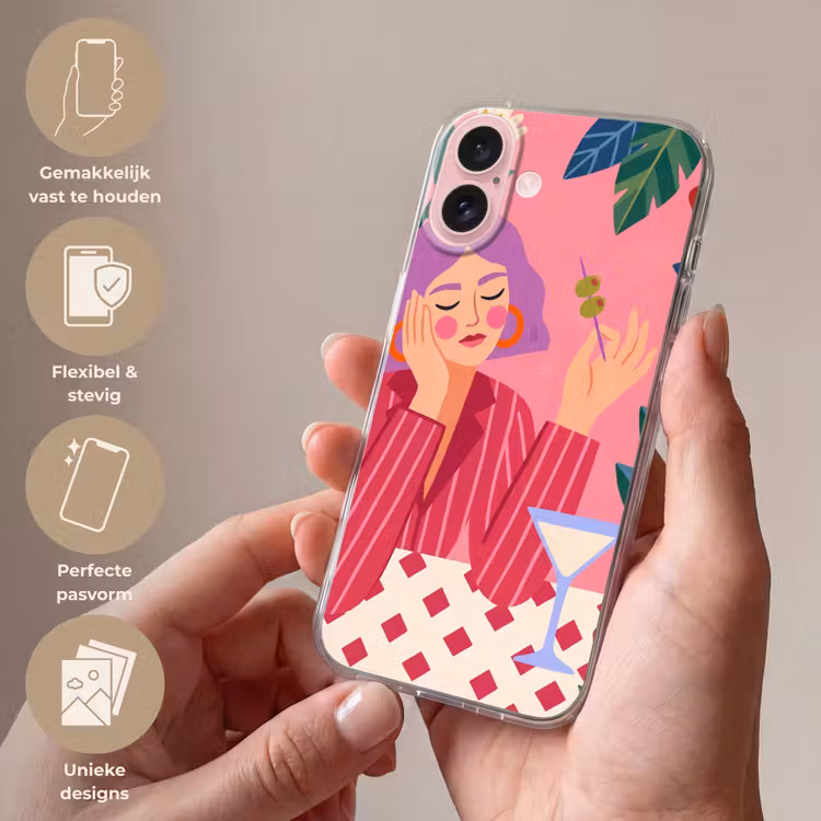 Telefoonhoesje - Vrouw - Cocktail - Bloemen - Modern - Roze — 4
