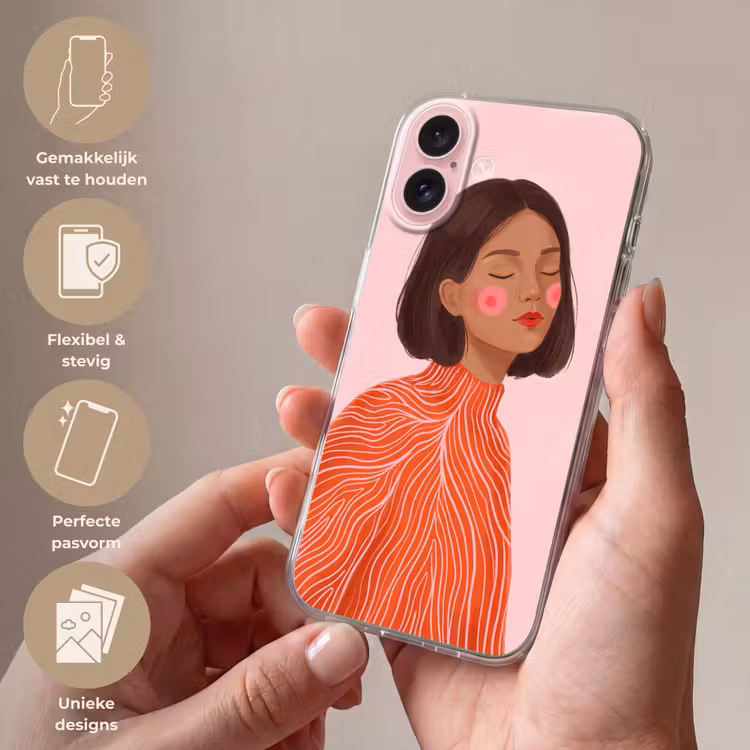 Telefoonhoesje - Vrouw - Portret - Modern - Kunst - Roze — 4