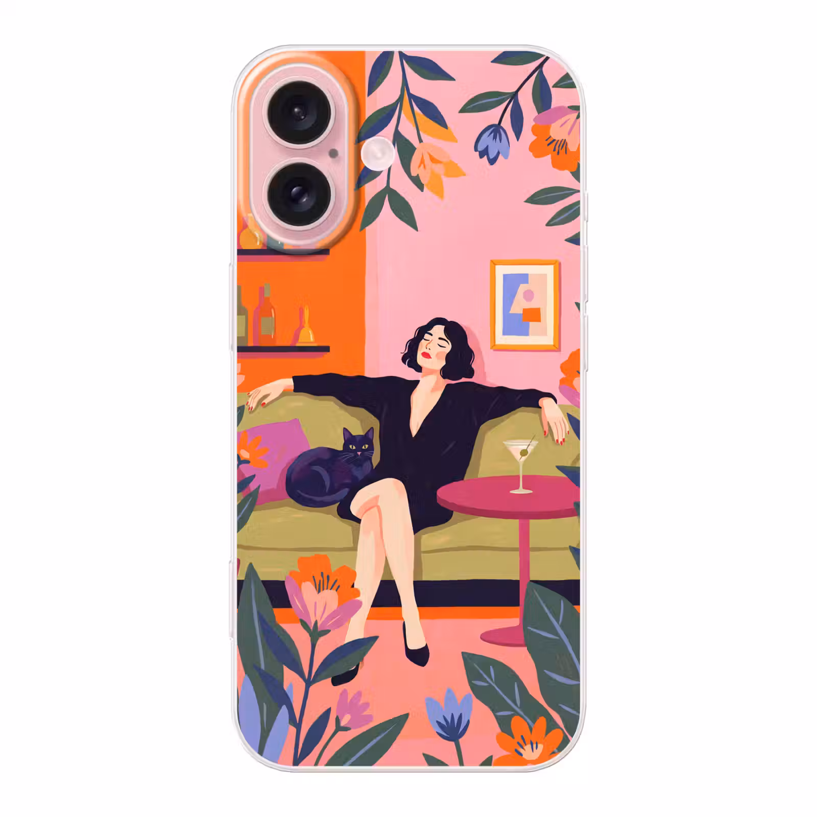 Telefoonhoesje - Vrouw - Kat - Interieur - Modern - Kleurrijk — 1