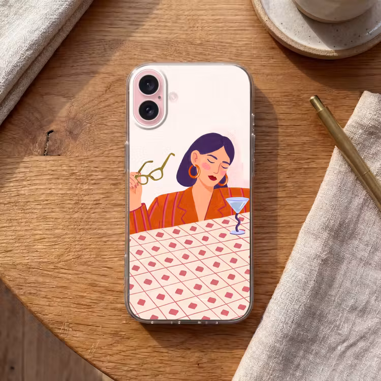 Telefoonhoesje - Vrouw - Bril - Cocktail - Illustratie - Modern — 2