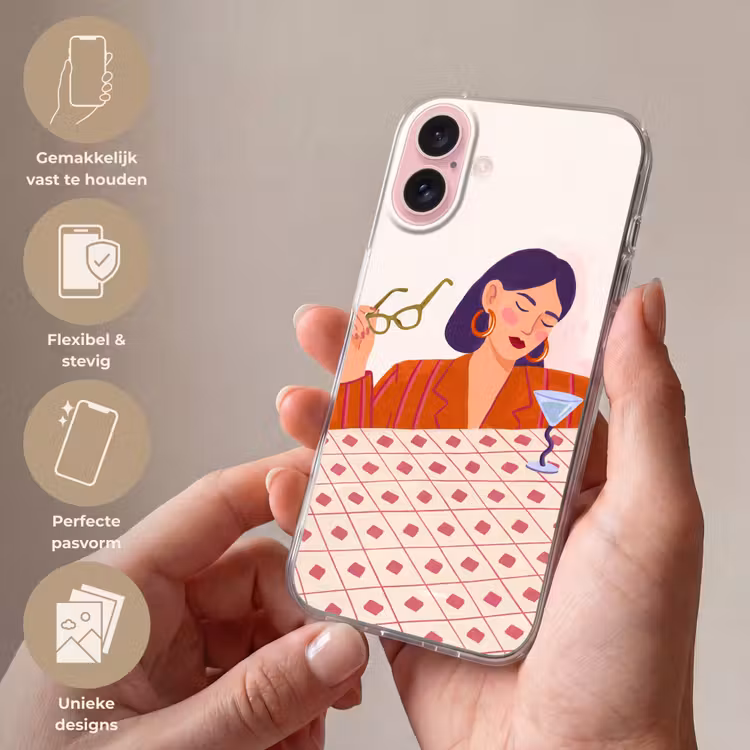Telefoonhoesje - Vrouw - Bril - Cocktail - Illustratie - Modern — 4