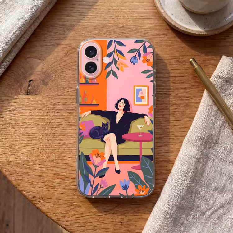 Telefoonhoesje - Vrouw - Kat - Interieur - Modern - Kleurrijk — 2