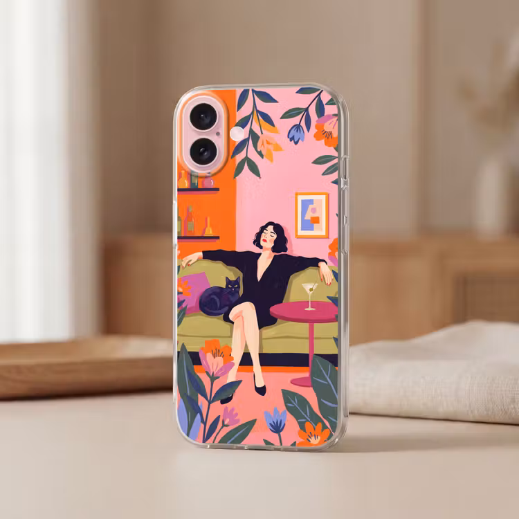 Telefoonhoesje - Vrouw - Kat - Interieur - Modern - Kleurrijk — 3